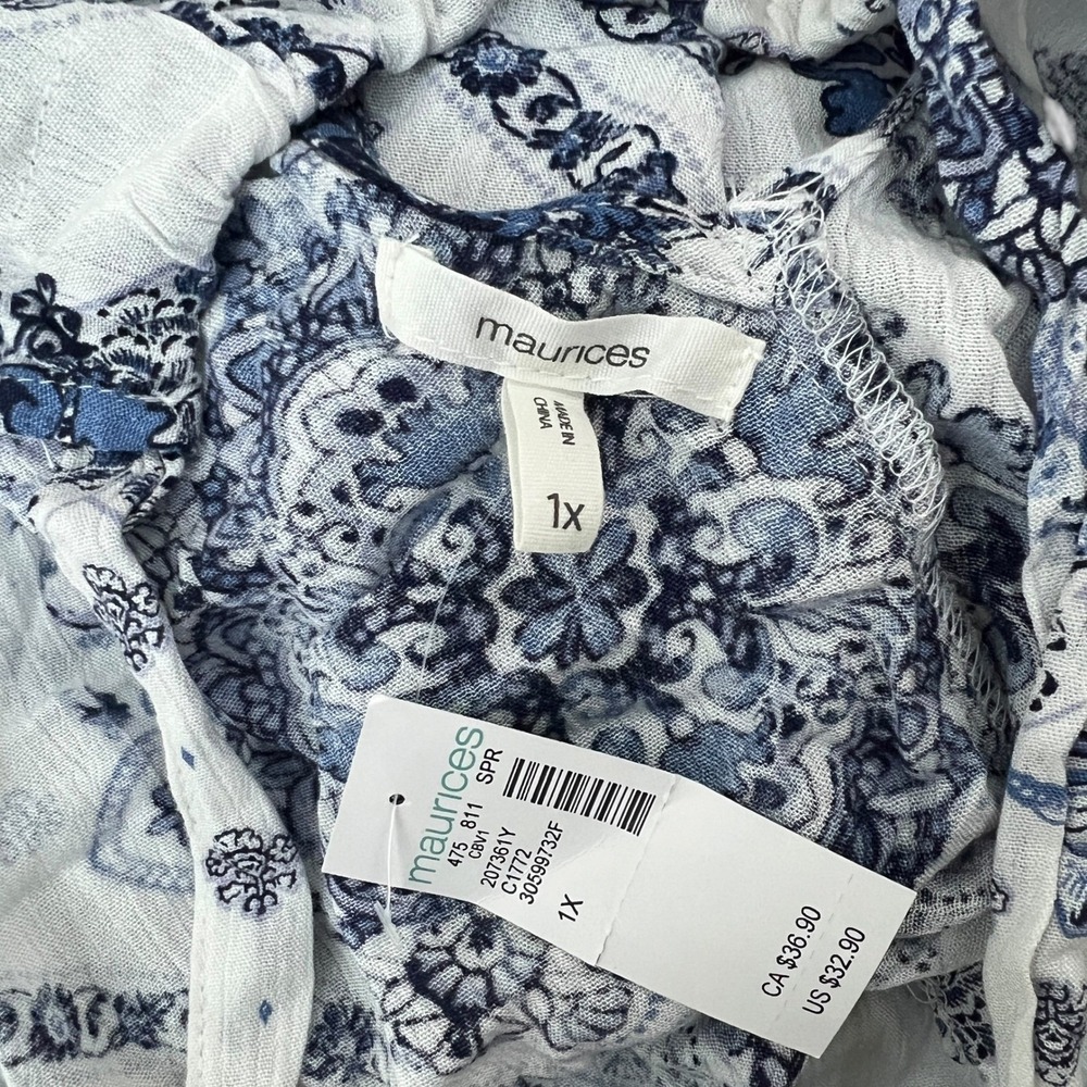 NWT Maurices Halter Paisley Medallion Tank Top Blue Boho Ruffle Hem Size 1X - Picture 6 of 7